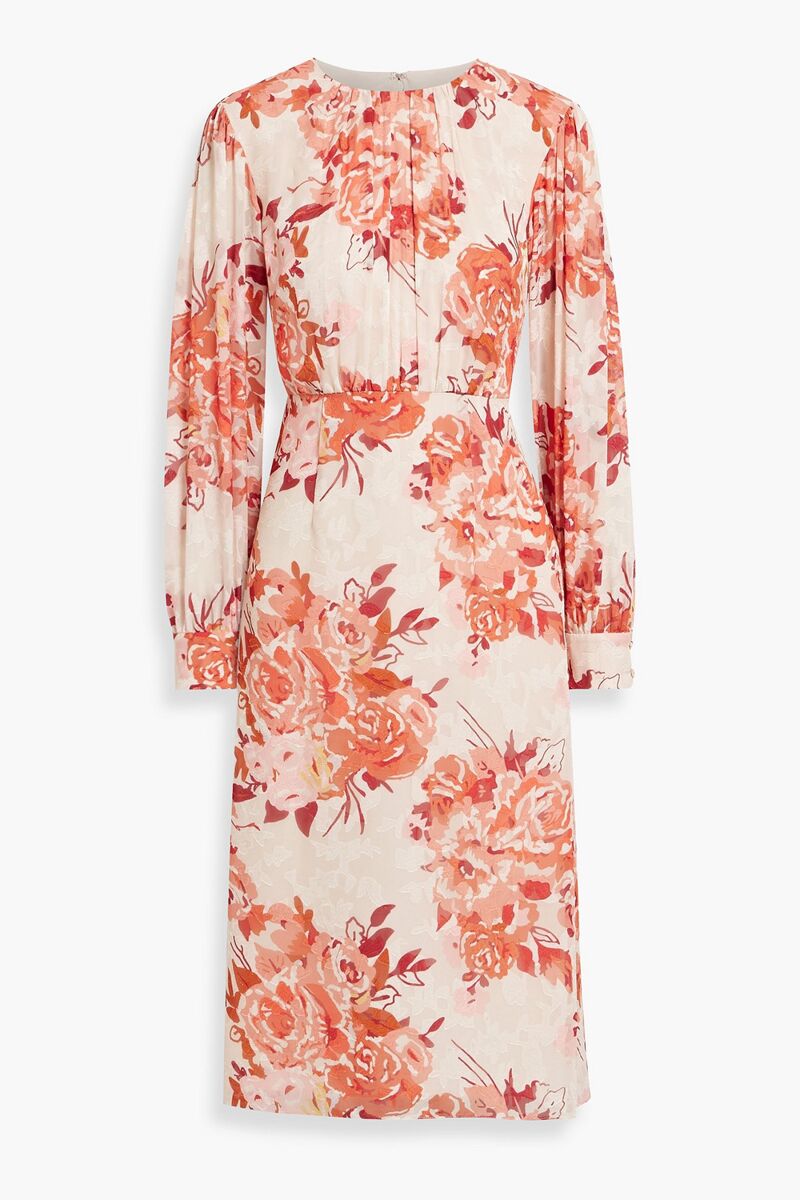 Mikael Aghal - Floral-print fil coupé chiffon midi dress - Orange - US 2