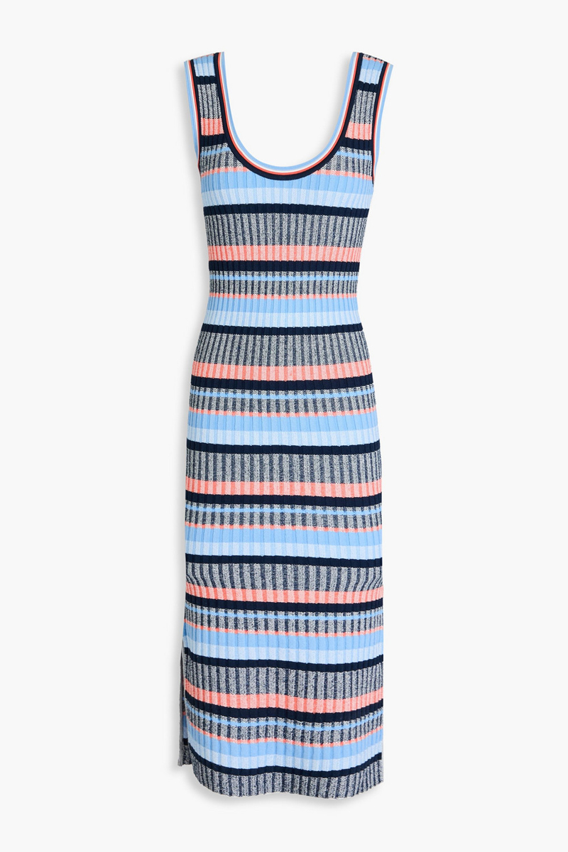 veronica beard - fabiana striped ribbed-knit midi dress - blue - l