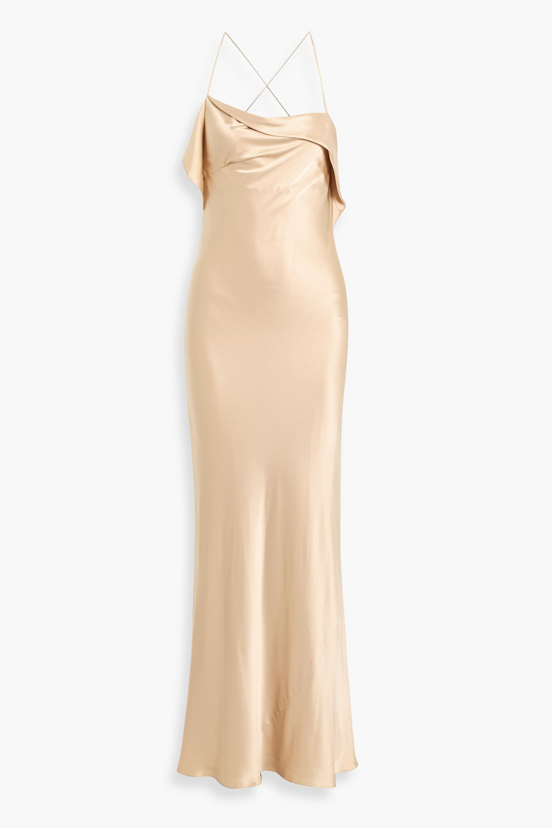 michelle mason - draped silk-satin gown - neutral - us 0