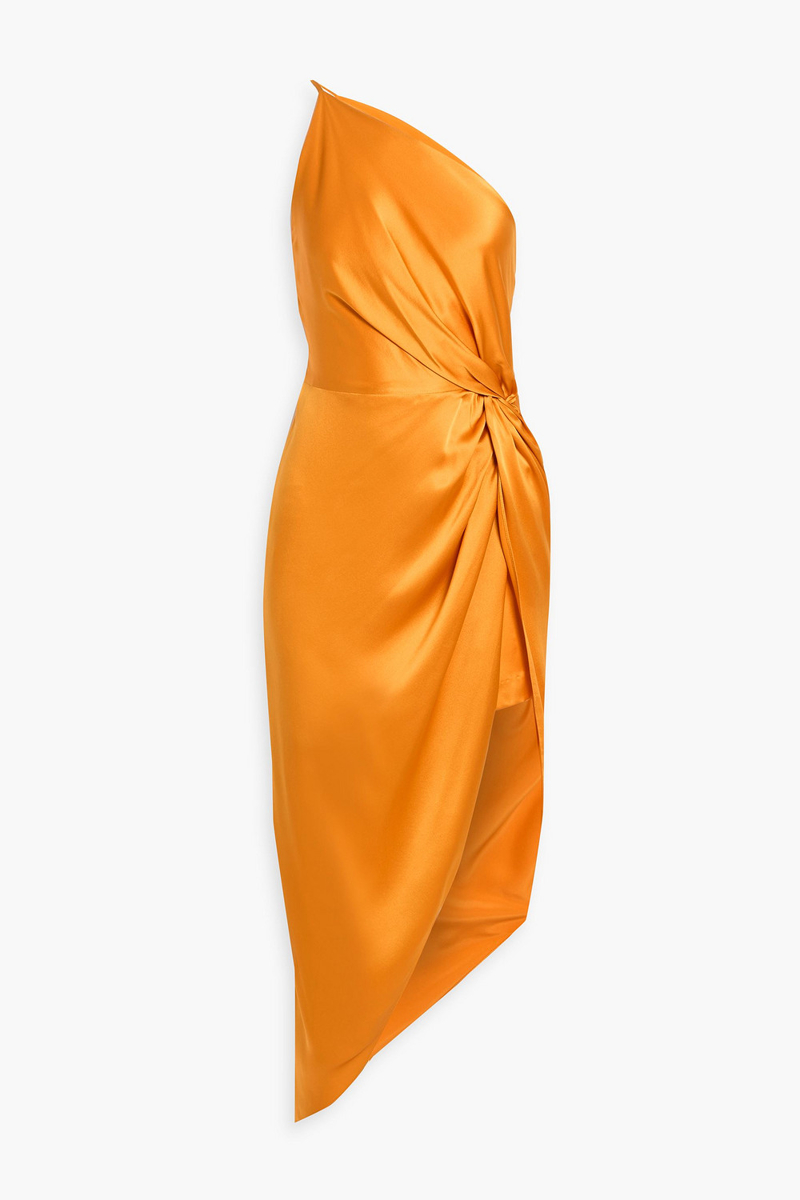 michelle mason - one-shoulder twisted silk-satin dress - orange - us 0