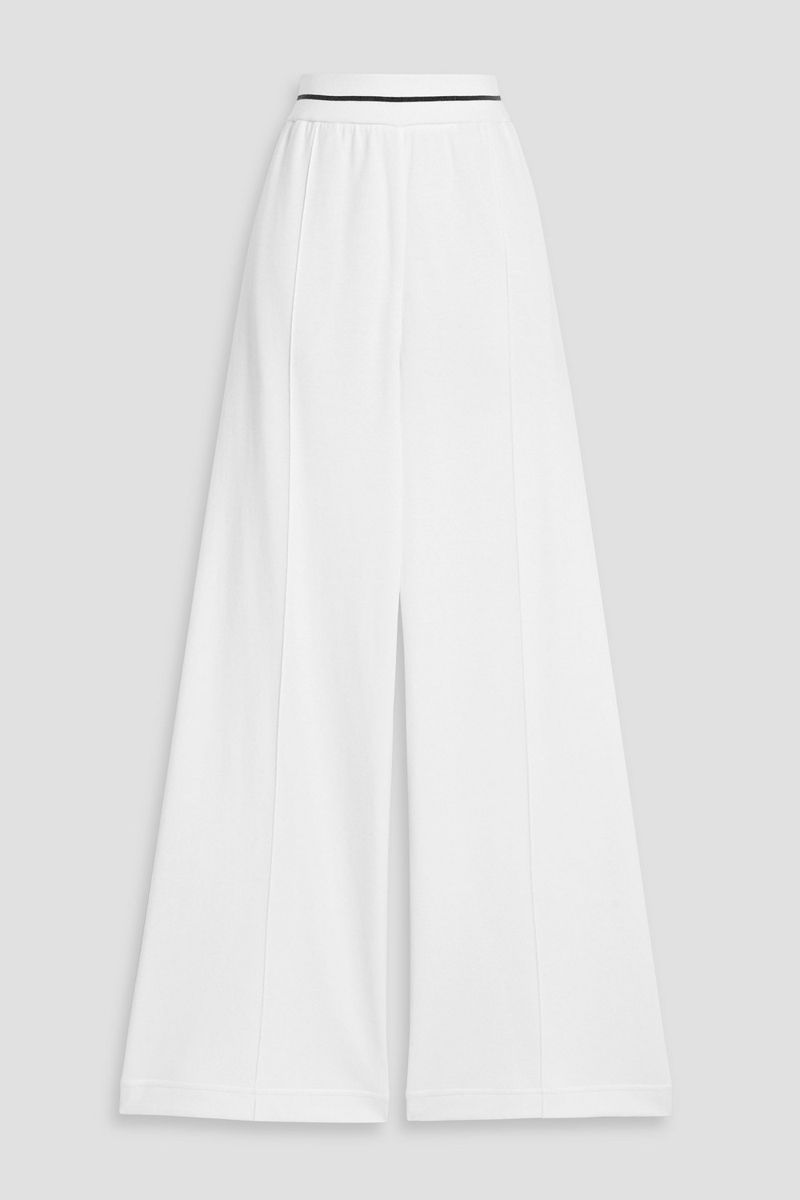 brunello cucinelli - cotton-blend jersey wide-leg pants - white - xs