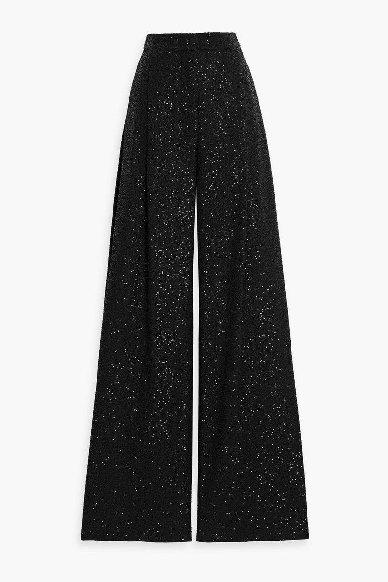 max mara - navigli sequin-embellished bouclé wide-leg pants - black - it 42