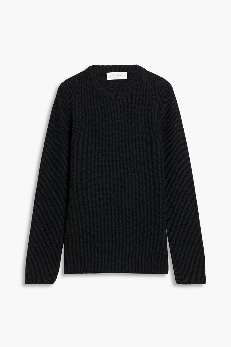 veronica de piante - chloe waffle-knit wool sweater - black - s