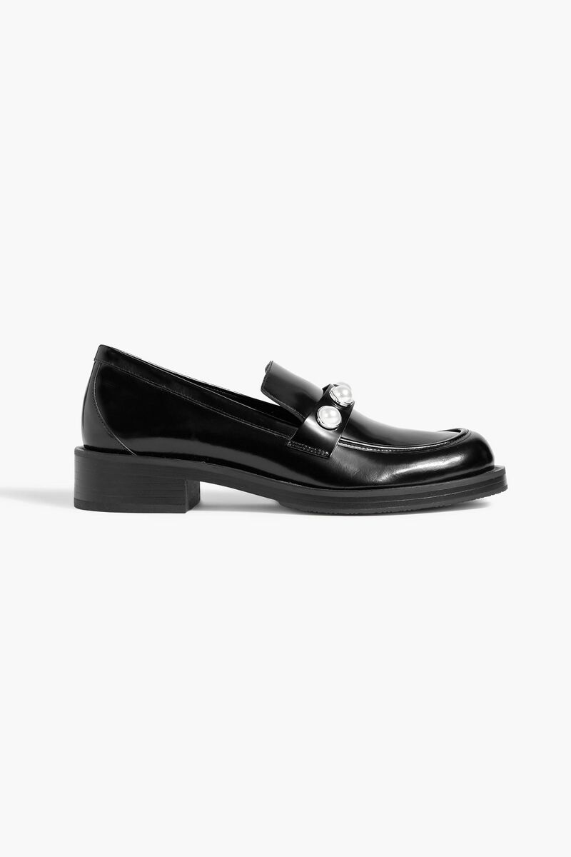 Stuart Weitzman - Portia faux pearl-embellished glossed-leather loafers - Black - EU 39.5