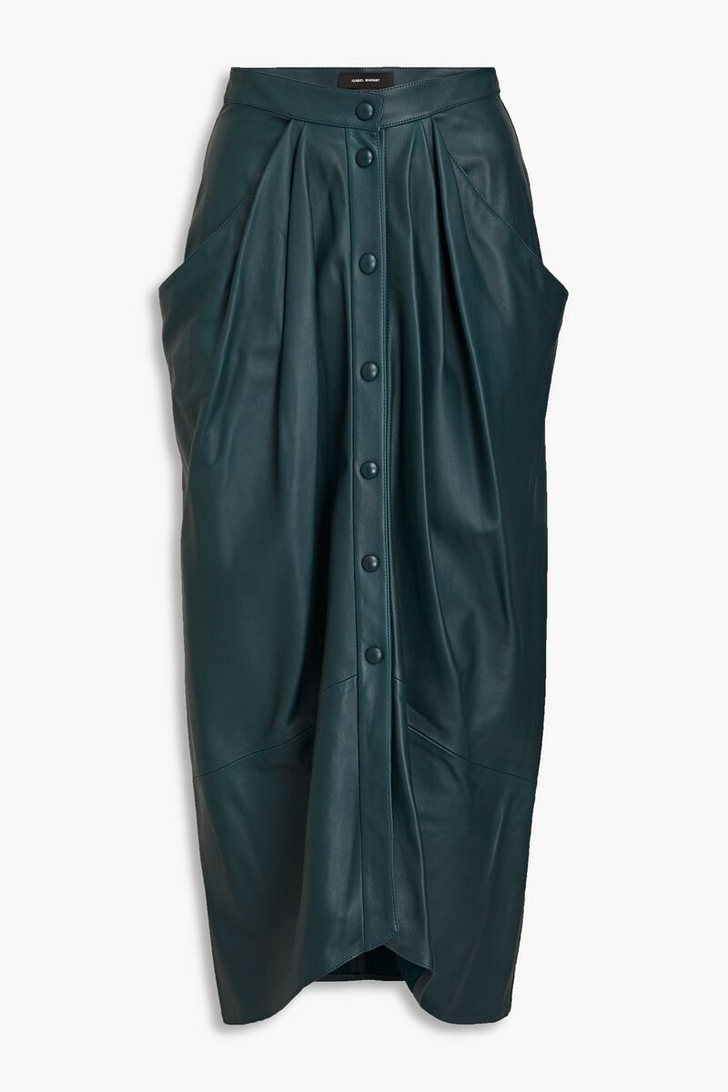 Isabel Marant - Lyvia pleated leather maxi skirt - Green - FR 34