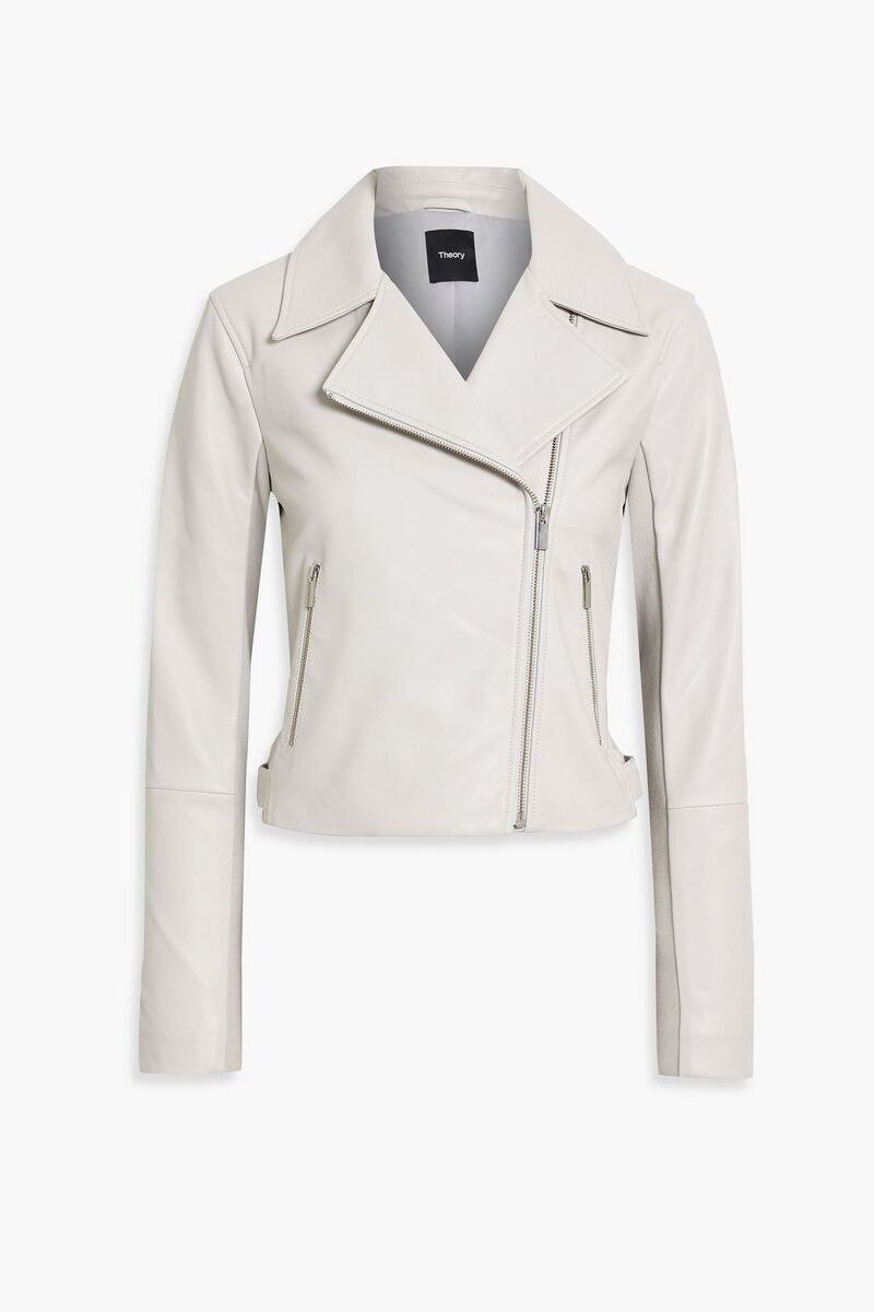 Theory - Knit-paneled leather biker jacket - Gray - M