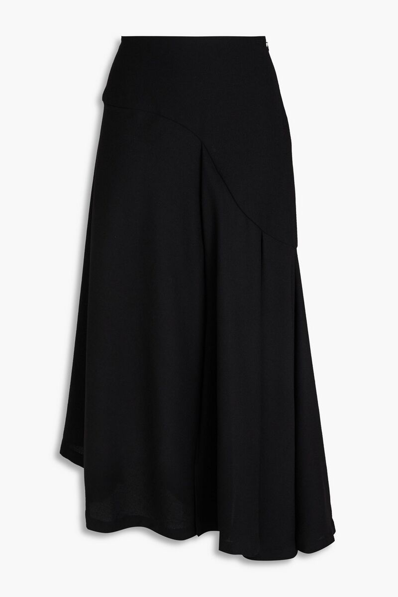 Bite Studios - Asymmetric pleated wool-crepe midi skirt - Black - UK 12