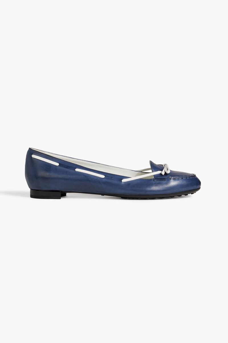Tod's - Bow-detailed leather ballet flats - Blue - EU 41