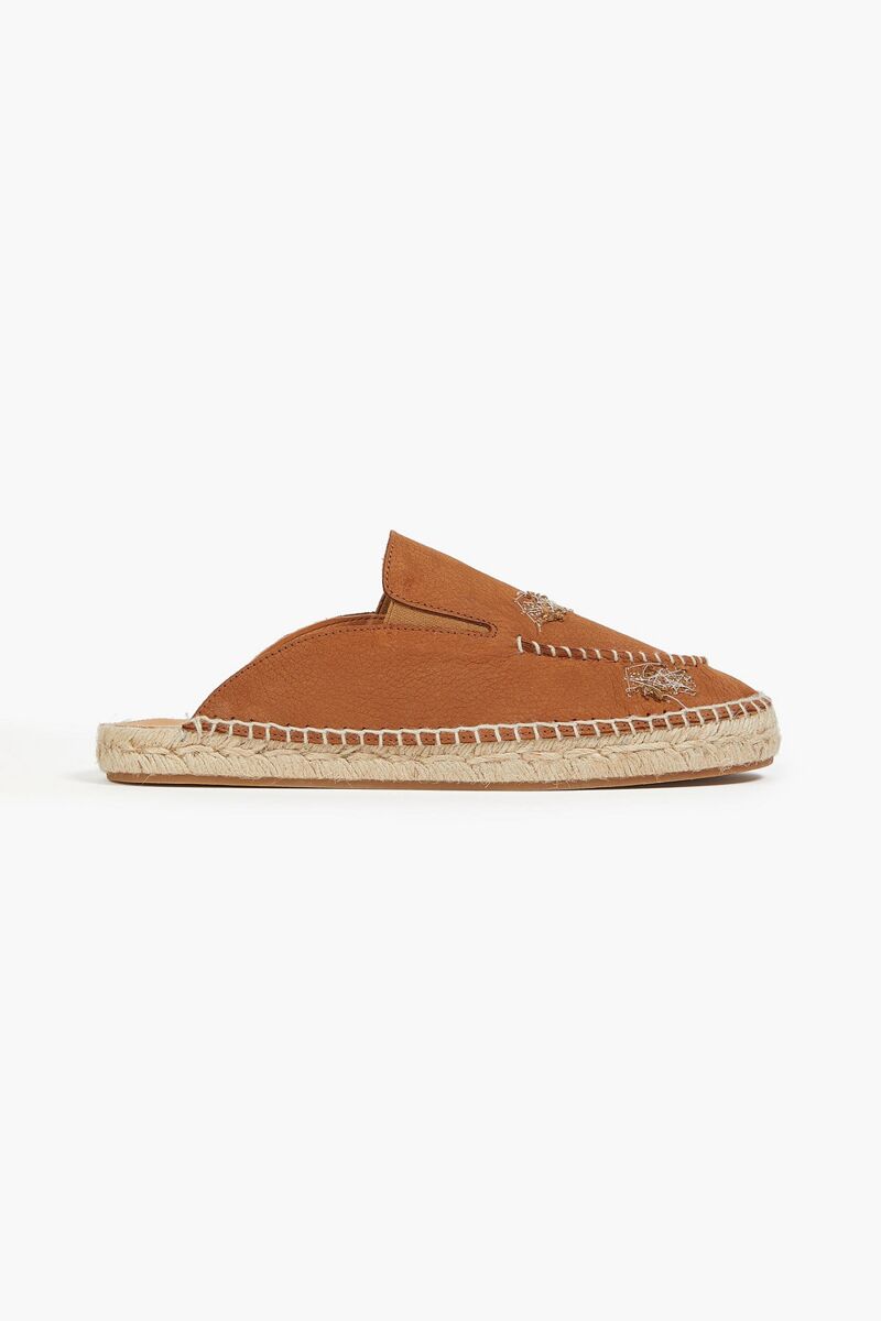 Maison Margiela - Embroidered pebbled-leather espadrille mules - Brown - EU 38