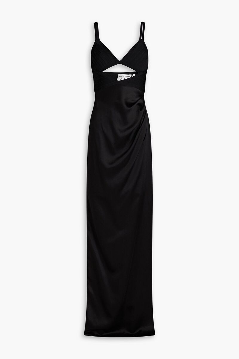 Hervé Léger - Bandage-paneled draped satin gown - Black - US 8