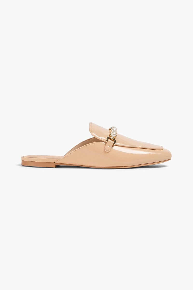 Stuart Weitzman - Perla faux pearl-embellished patent-leather slippers - Neutral - EU 40.5