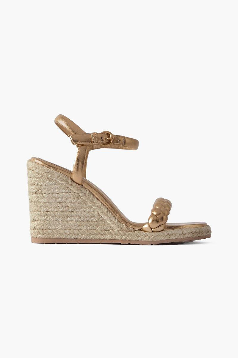 Gianvito Rossi - Cruz 85 braided metallic leather espadrille wedge sandals - Metallic - EU 40.5