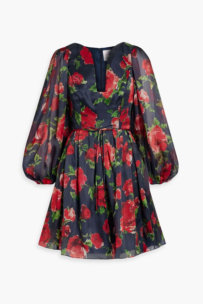 Carolina Herrera - Bow-detailed floral-print silk-organza mini dress - Blue - US 4