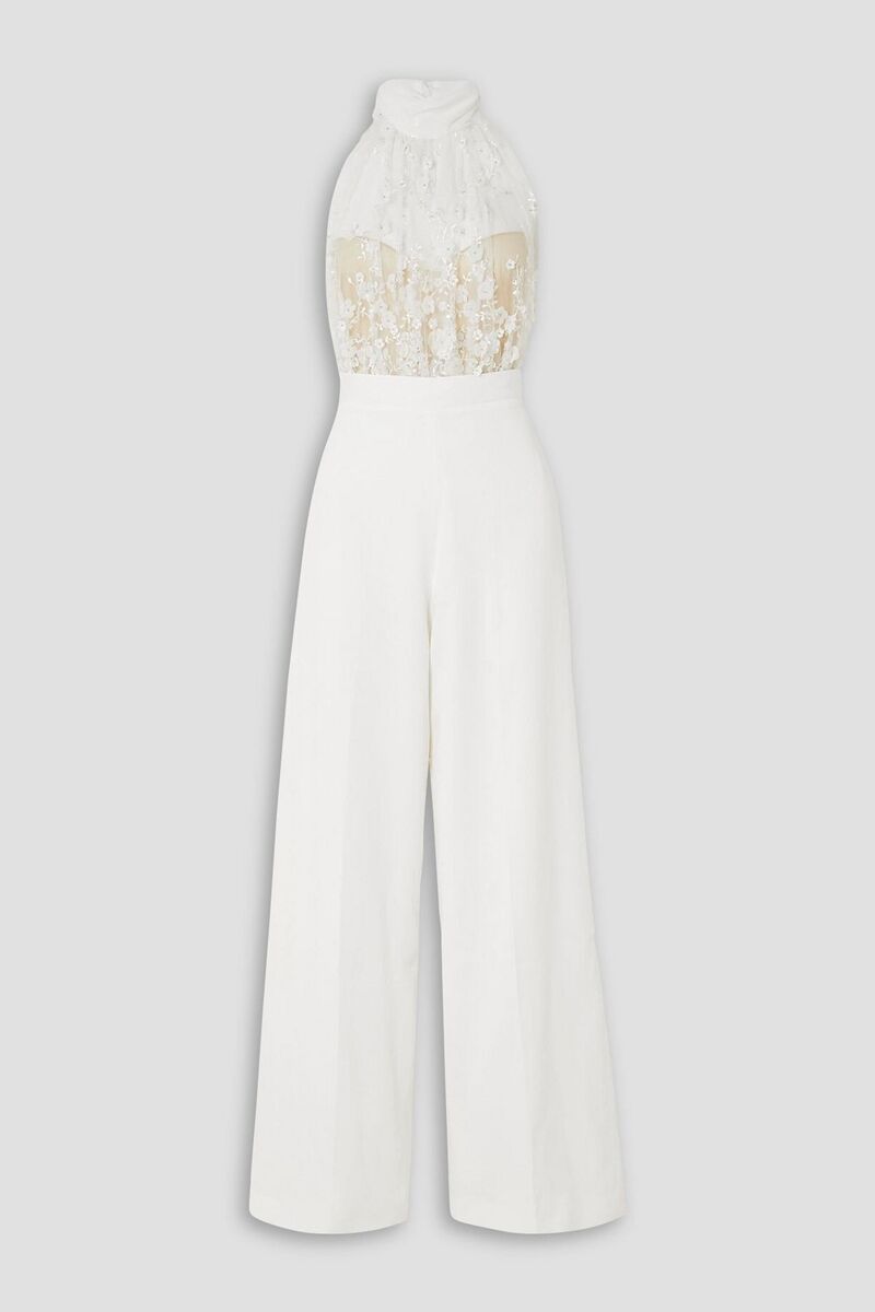 Rime Arodaky - Carolyn embellished lace, chiffon and crepe jumpsuit - White - FR 36