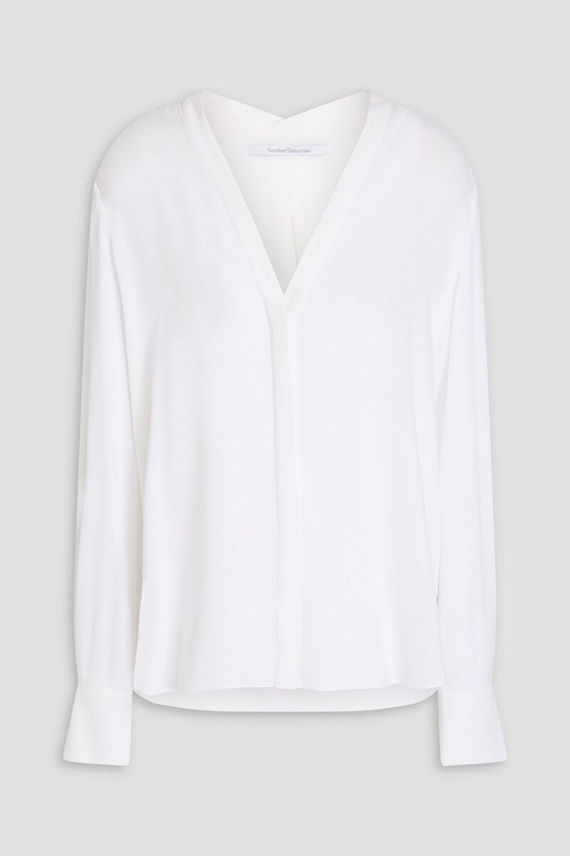 Another Tomorrow - Pleated stretch-crepe blouse - White - IT 46