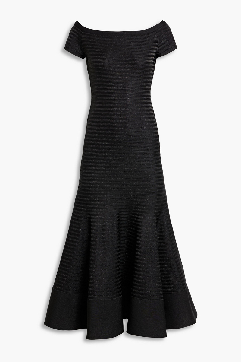 carolina herrera - striped jacquard-knit midi dress - black - l