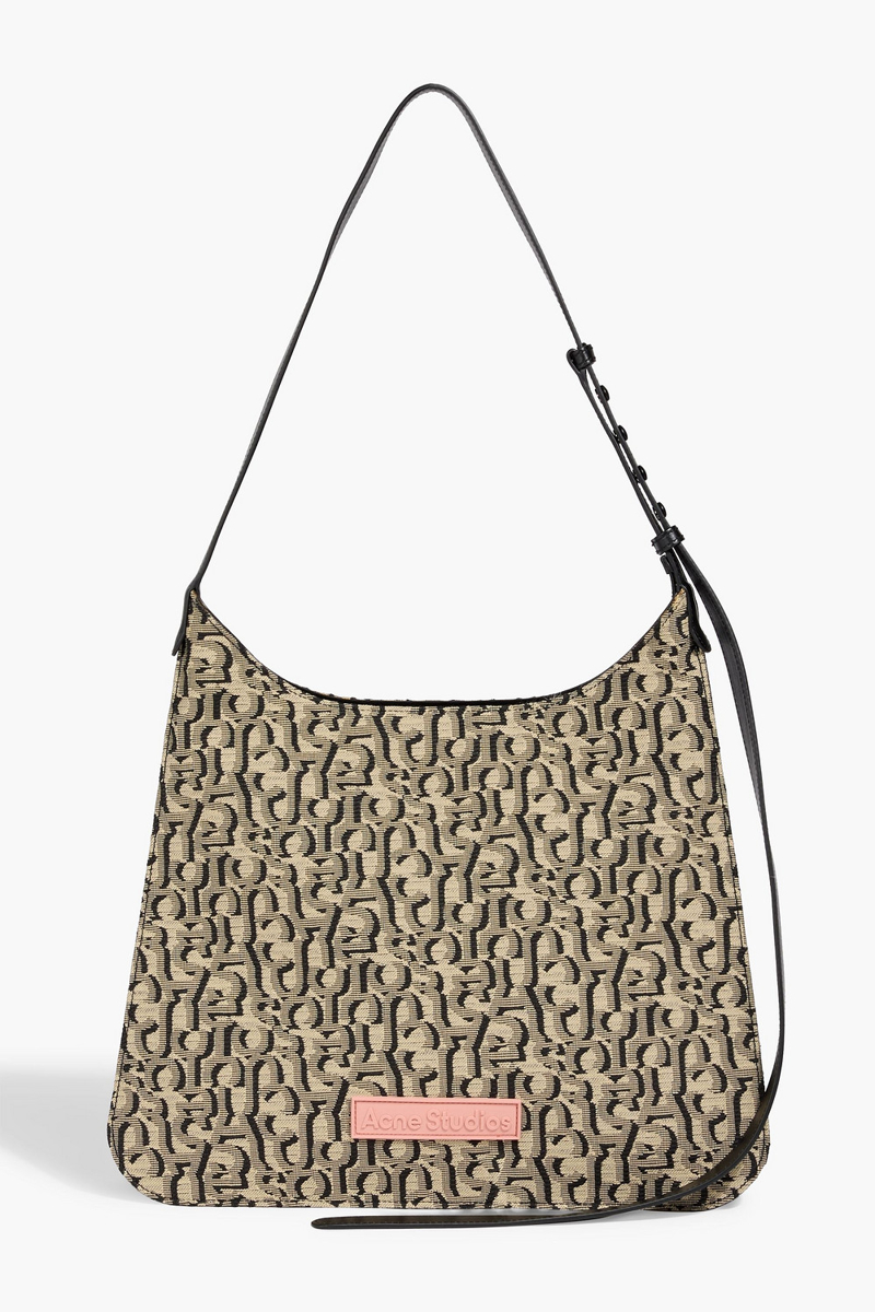 acne studios - platt leather-trimmed jacquard shoulder bag - neutral - onesize