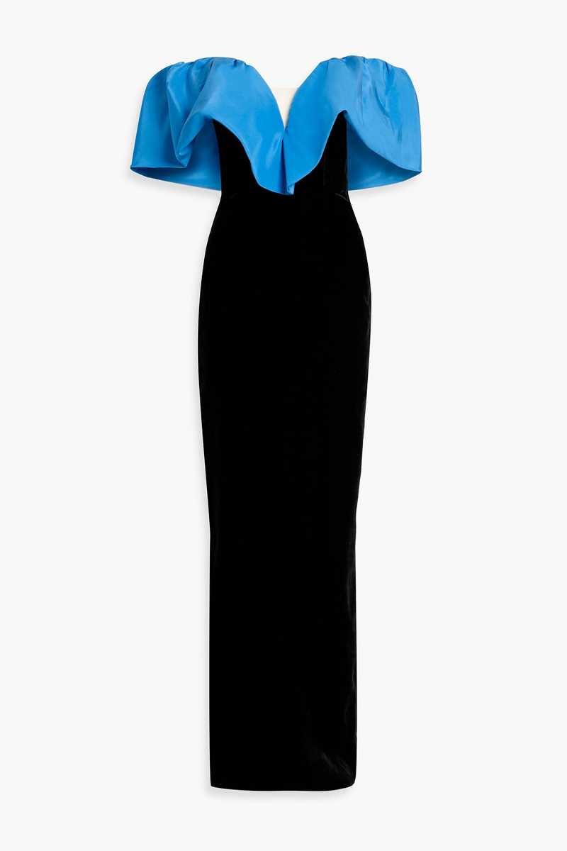 monique lhuillier - ruffled faille-paneled velvet gown - black - us 10