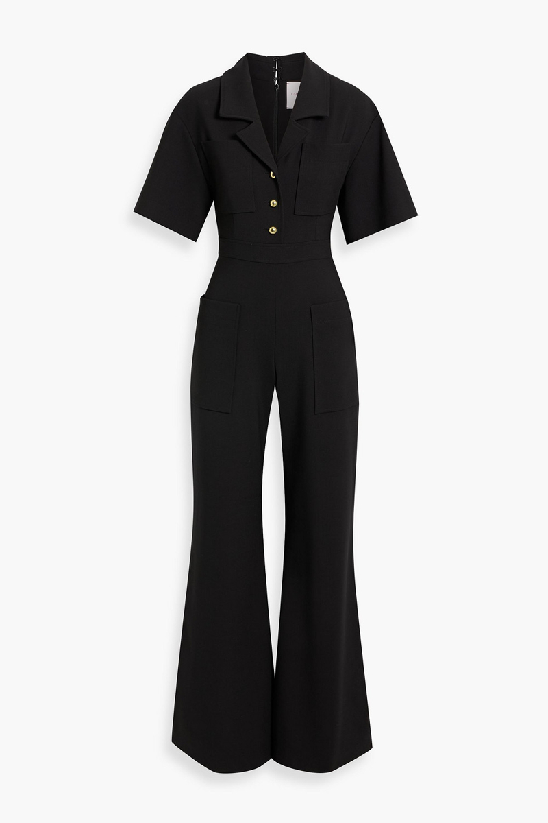 carolina herrera - wool-blend crepe wide-leg jumpsuit - black - us 2