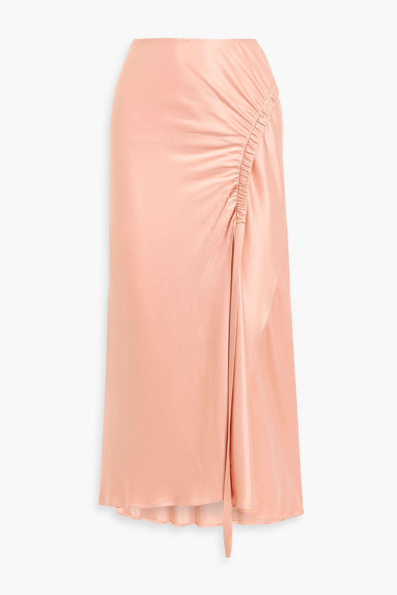 lapointe - ruched satin-crepe midi skirt - pink - us 12