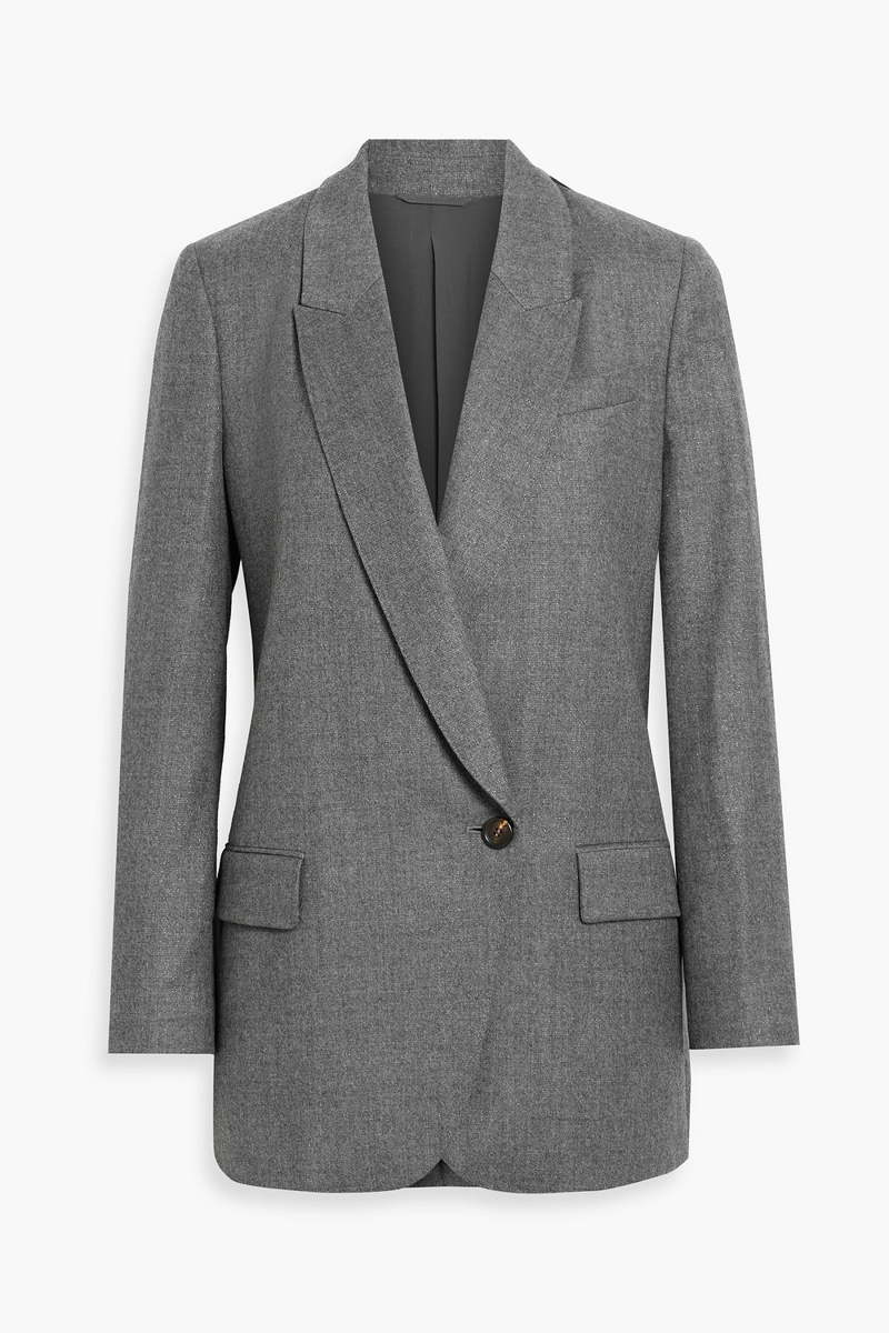 brunello cucinelli - double-breasted metallic wool-blend blazer - gray - it 40