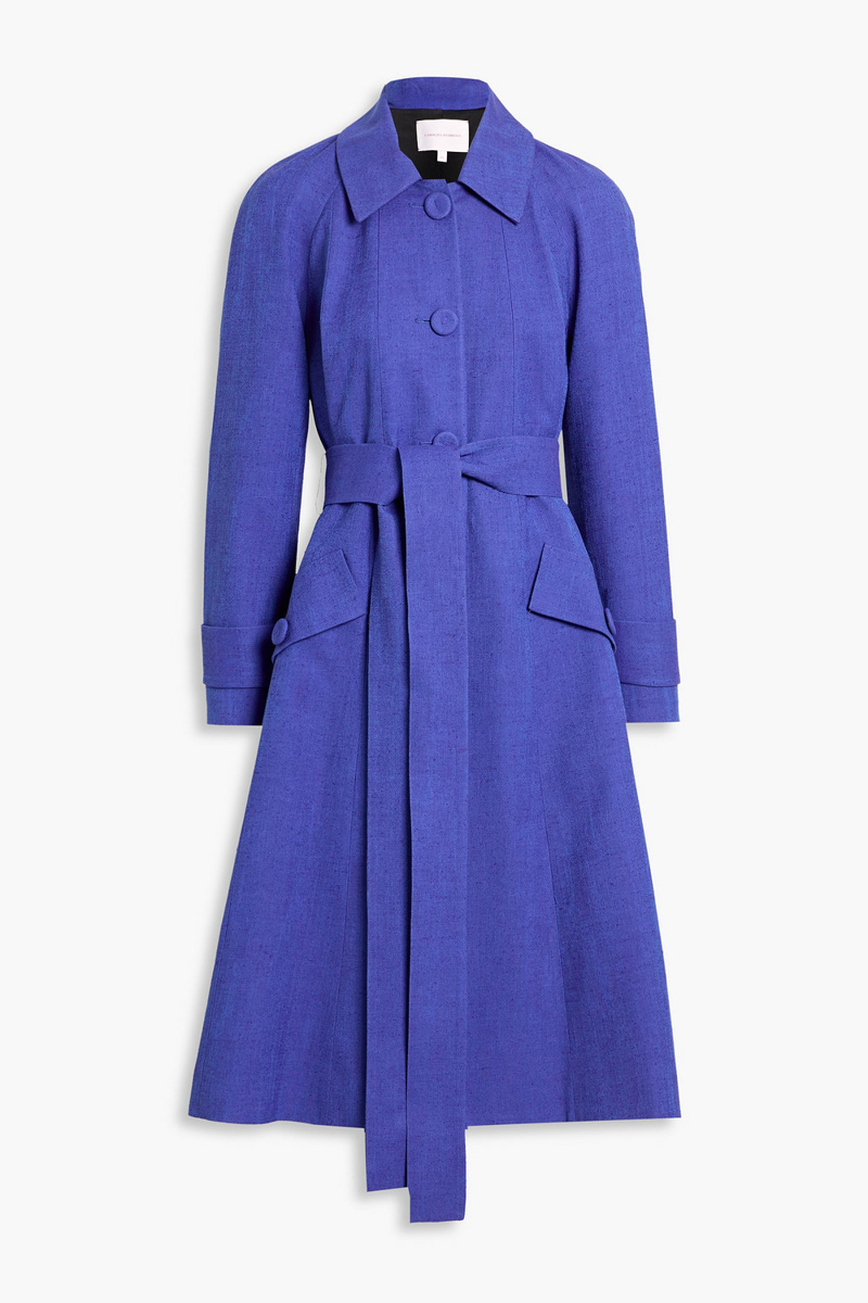 carolina herrera - belted slub twill coat - blue - us 0