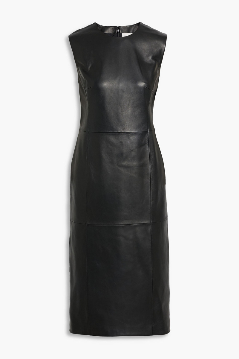 veronica de piante - grace leather midi dress - black - it 38