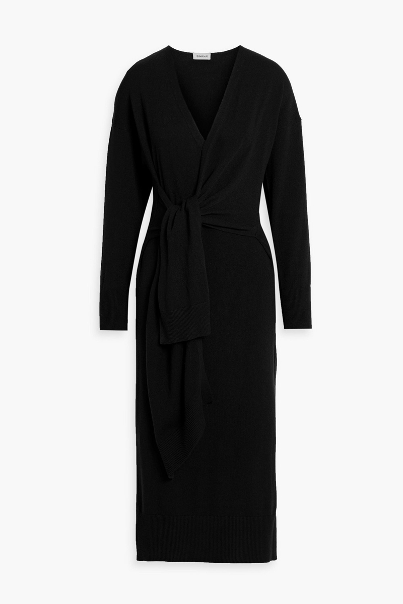 simkhai - skyla wrap-effect knitted midi dress - black - xs