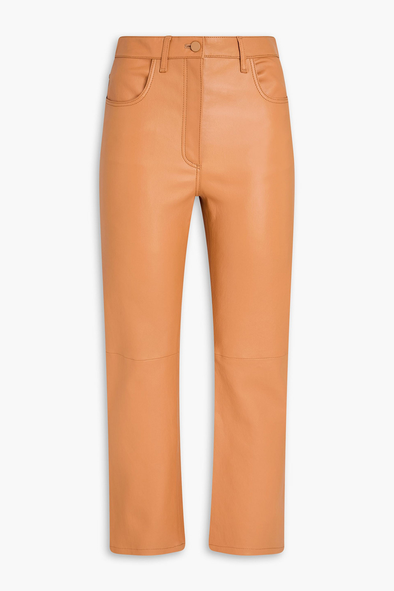 joseph - duke cropped leather straight-leg pants - brown - fr 34