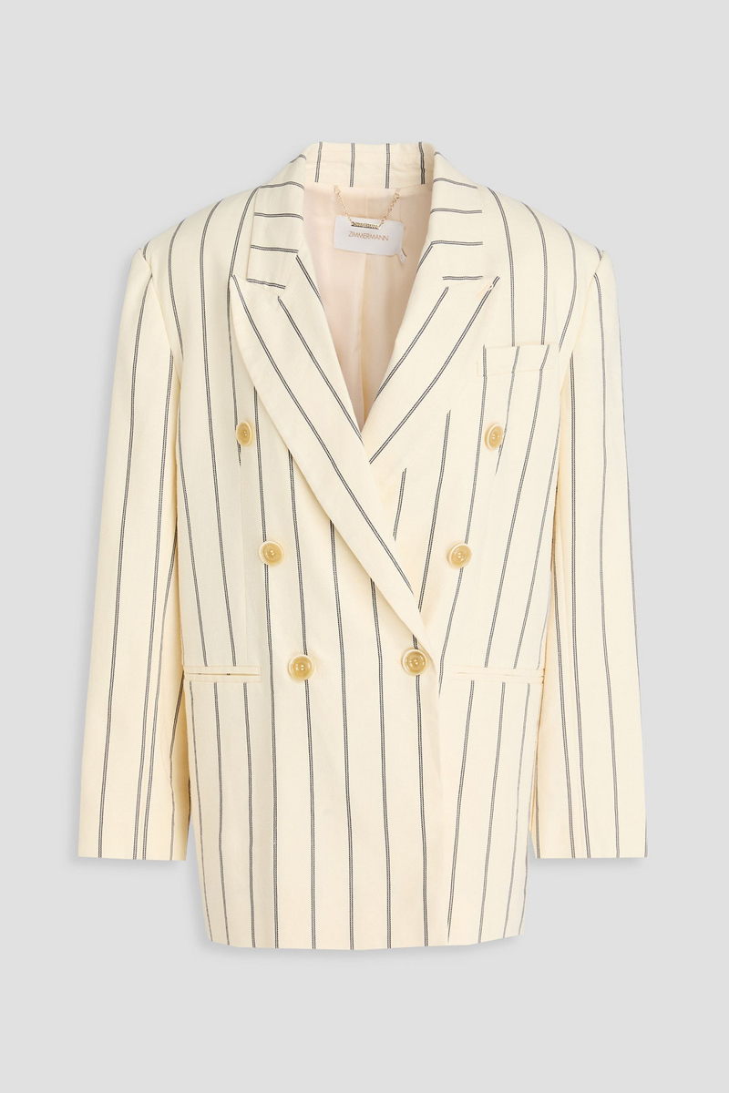 zimmermann - double-breasted striped linen-blend blazer - white - 00