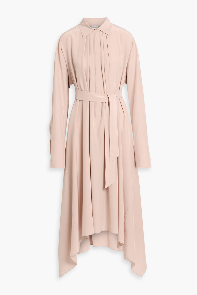 max mara - calca belted silk crepe de chine midi shirt dress - pink - it 46