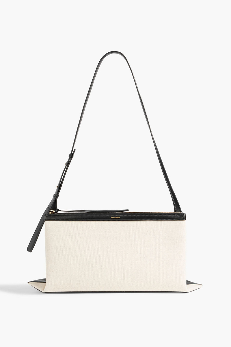 jil sander - leather and canvas shoulder bag - white - onesize