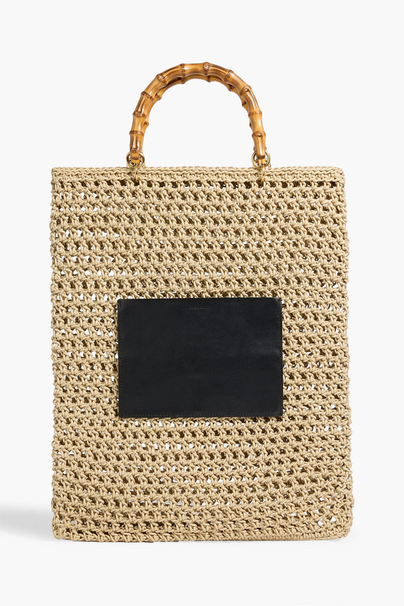 jil sander - leather-trimmed crochet tote - neutral - onesize