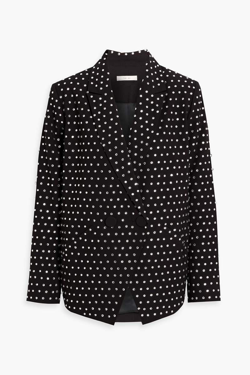 the sei - double-breasted crystal-embellished twill blazer - black - us 0