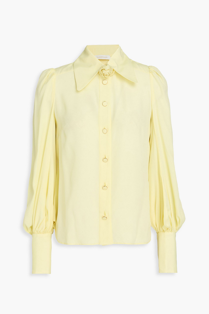 zimmermann - floral-appliquéd crepe de chine shirt - yellow - 00