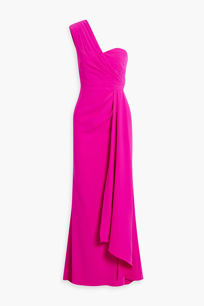 badgley mischka - one-shoulder draped crepe gown - pink - us 2