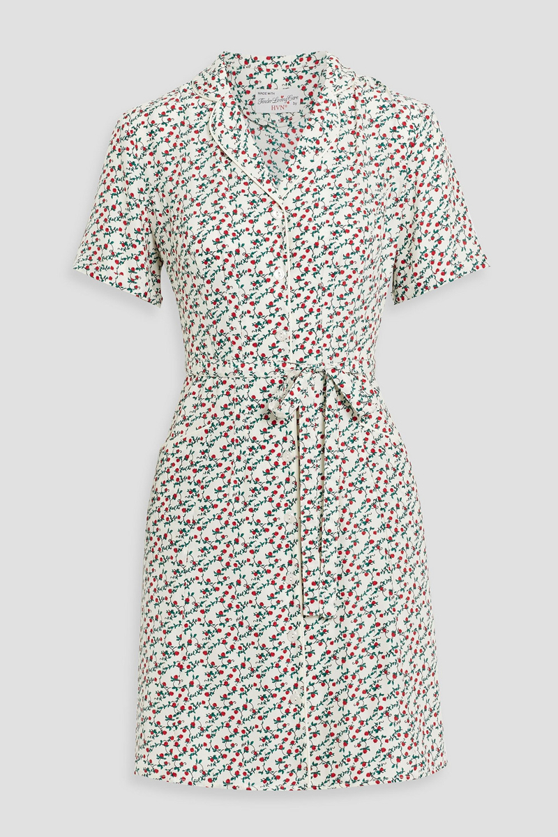 hvn - maria floral-print silk mini shirt dress - white - us 4