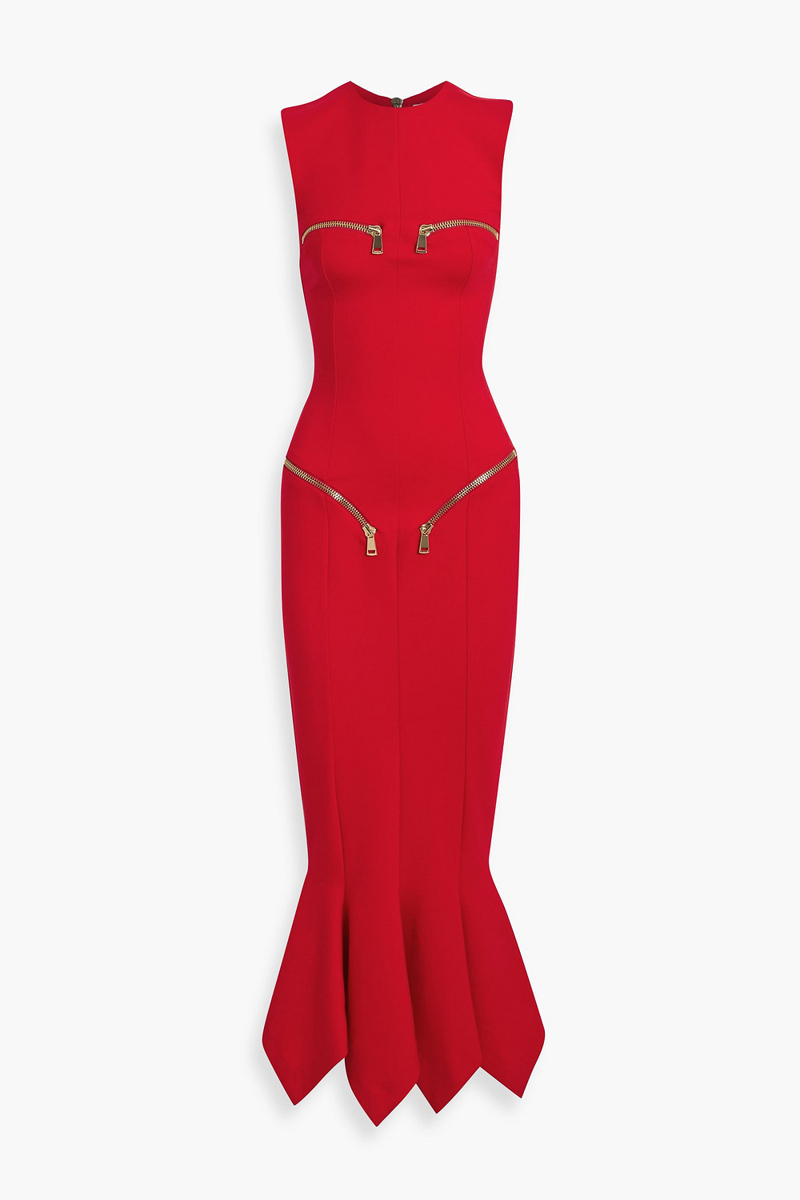 area - zip-detailed cady maxi dress - red - xs