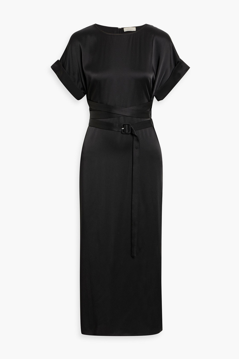 lapointe - belted satin-crepe midi dress - black - us 4