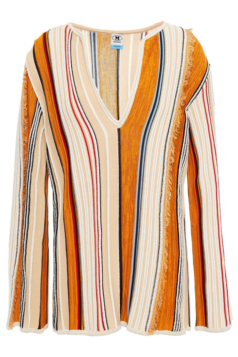 missoni - frayed striped cotton-blend sweater - neutral - it 46