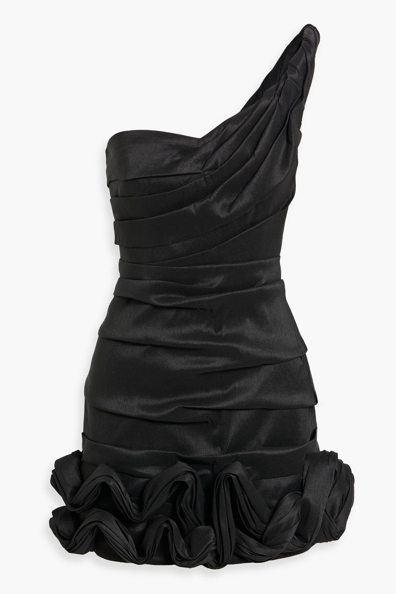 rachel gilbert - ochre one-shoulder ruffled shantung mini dress - black - 2