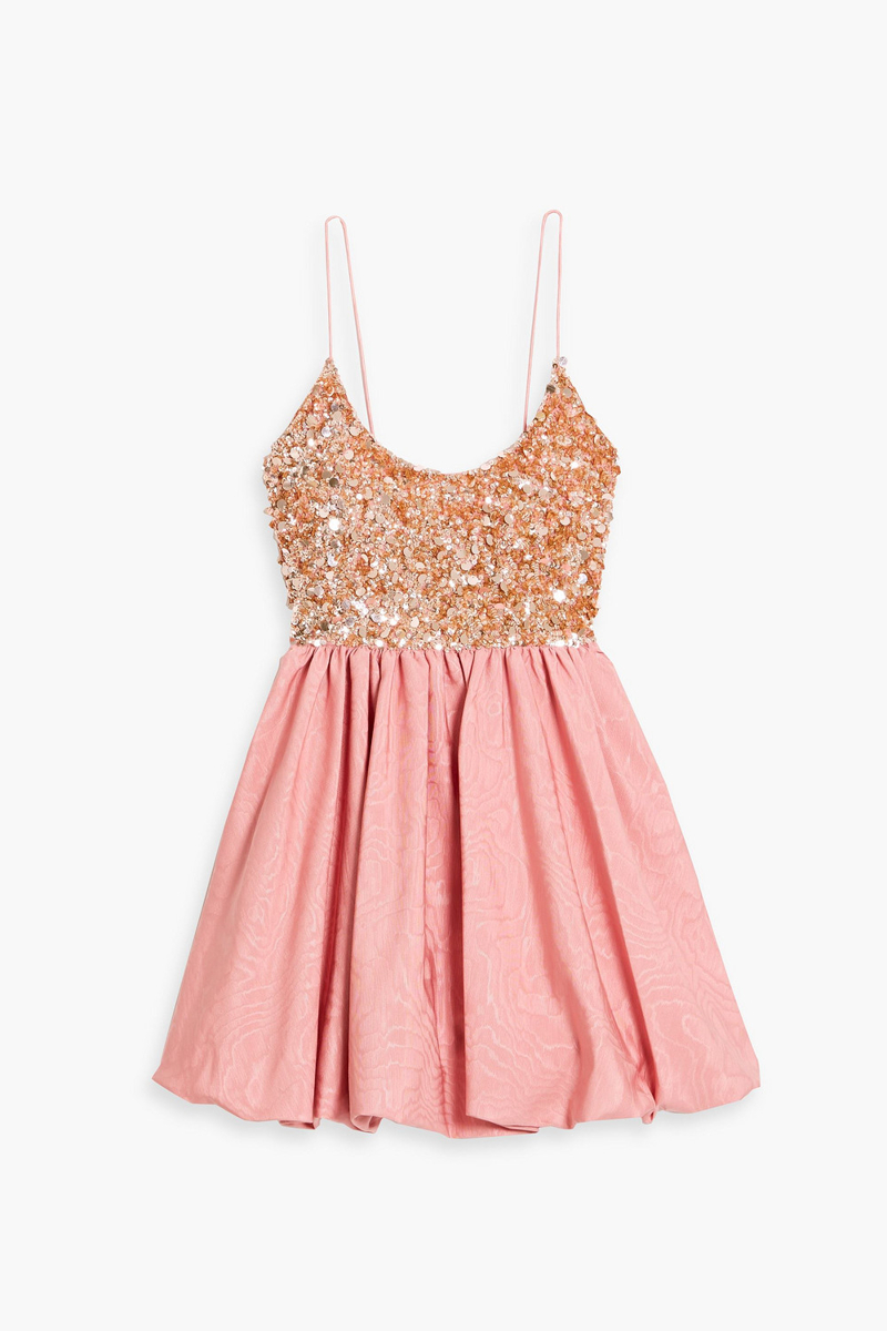 alice olivia - nessa sequined stretch-tulle and cotton-blend moire mini dress - pink - us 0