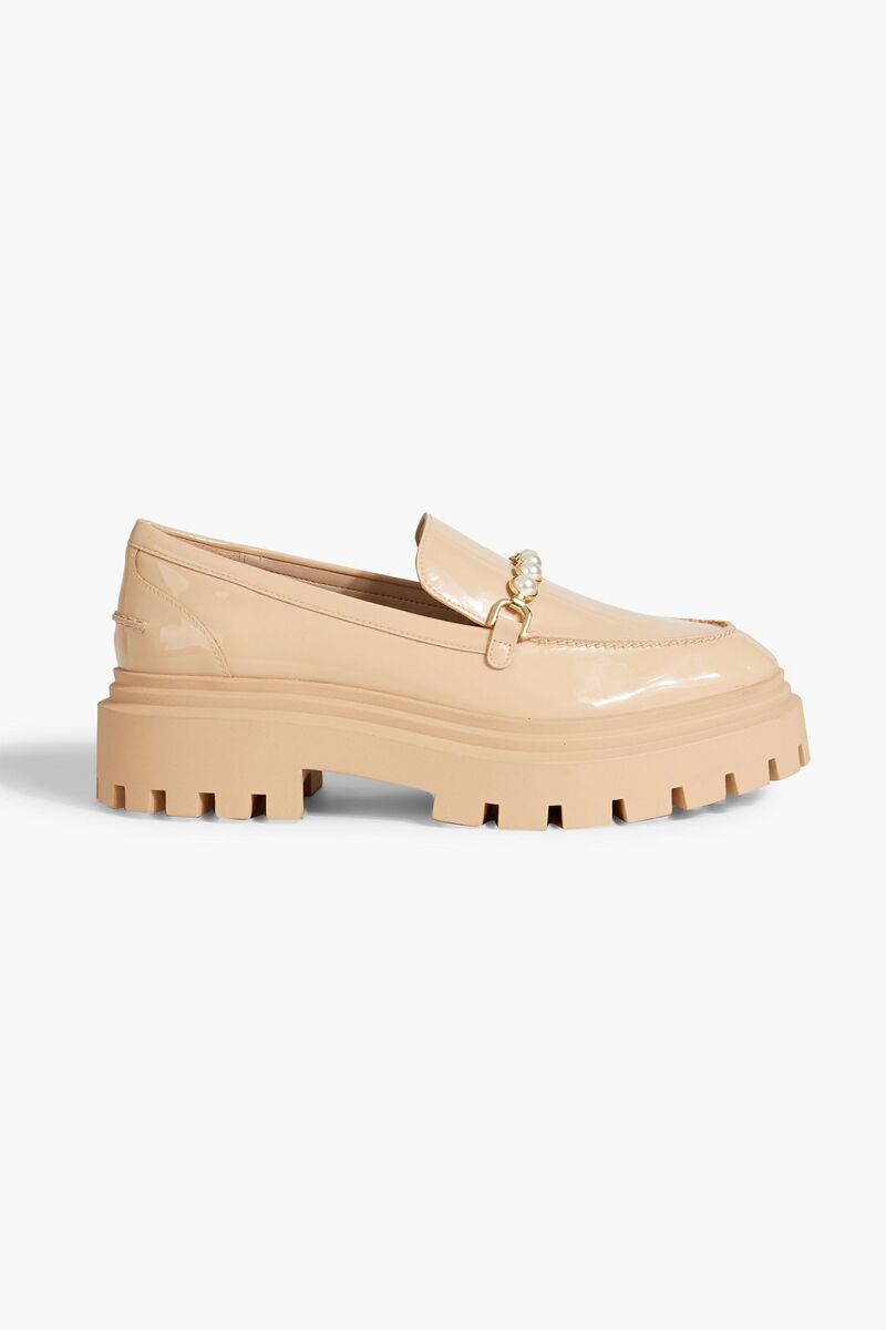 Stuart Weitzman - Perla embellished patent-leather platform loafers - Neutral - EU 40