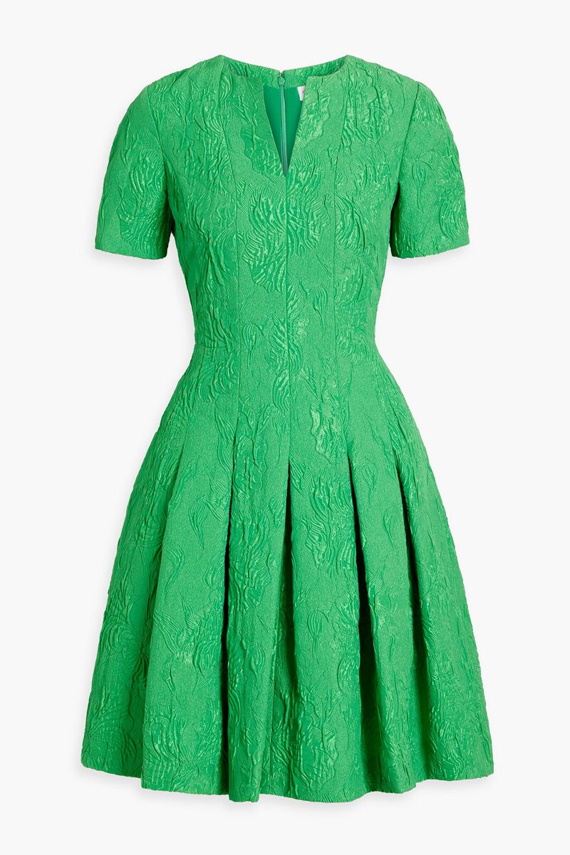 Oscar de la Renta - Pleated satin-cloqué mini dress - Green - US 12