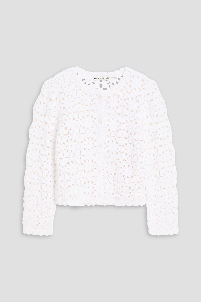 Alice Olivia - Anderson cropped crocheted cotton-blend cardigan - White - S