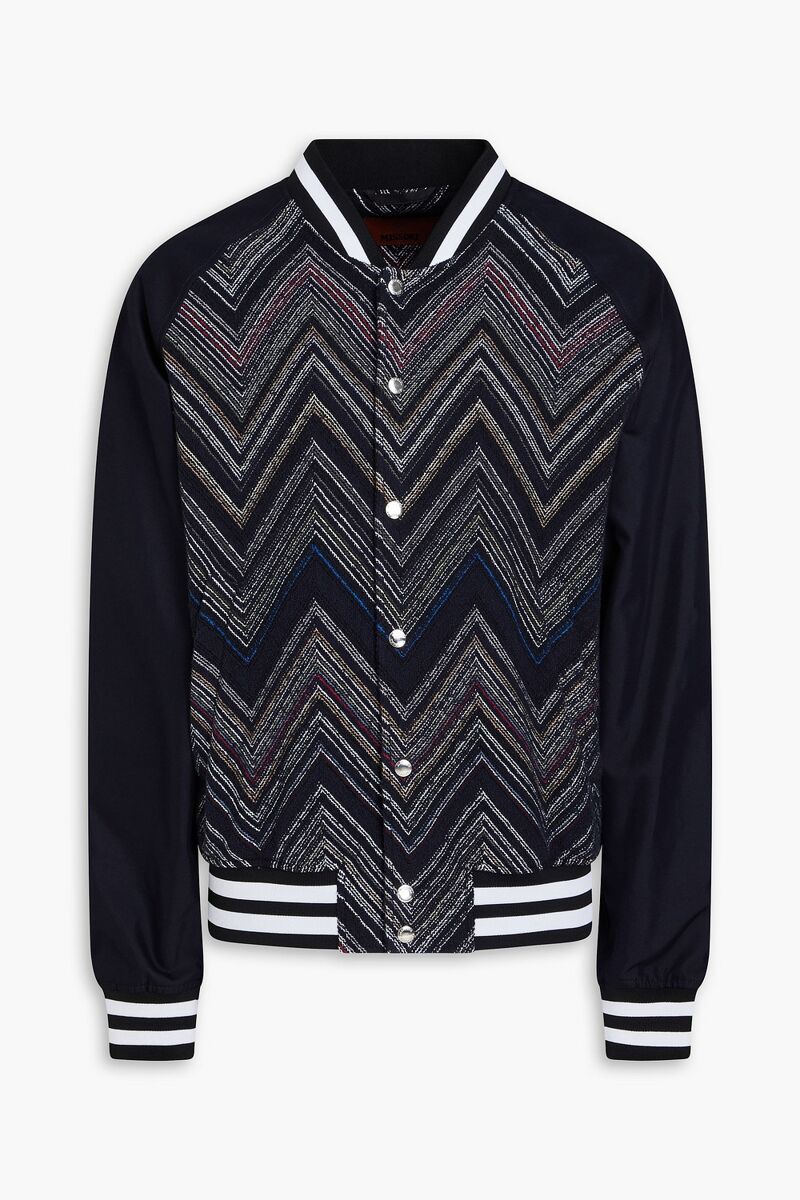 Missoni - Crochet-knit cotton-blend and twill bomber jacket - Blue - IT 52