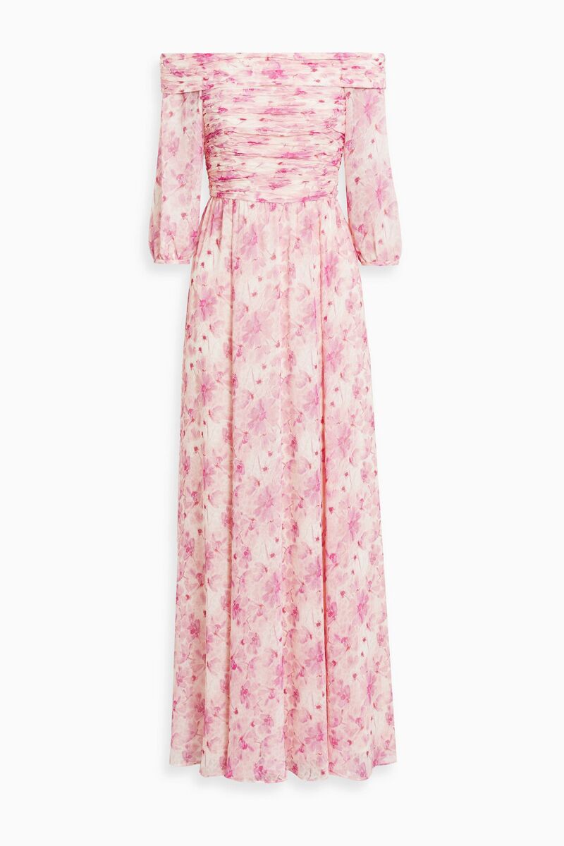 Mikael Aghal - Off-the-shoulder floral-print chiffon maxi dress - Pink - US 6