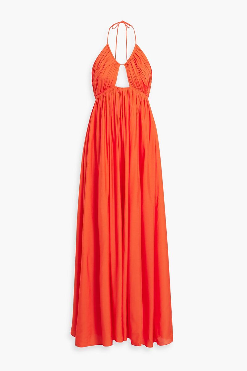 SIMKHAI - Oleander cutout crepe de chine halterneck maxi dress - Orange - S