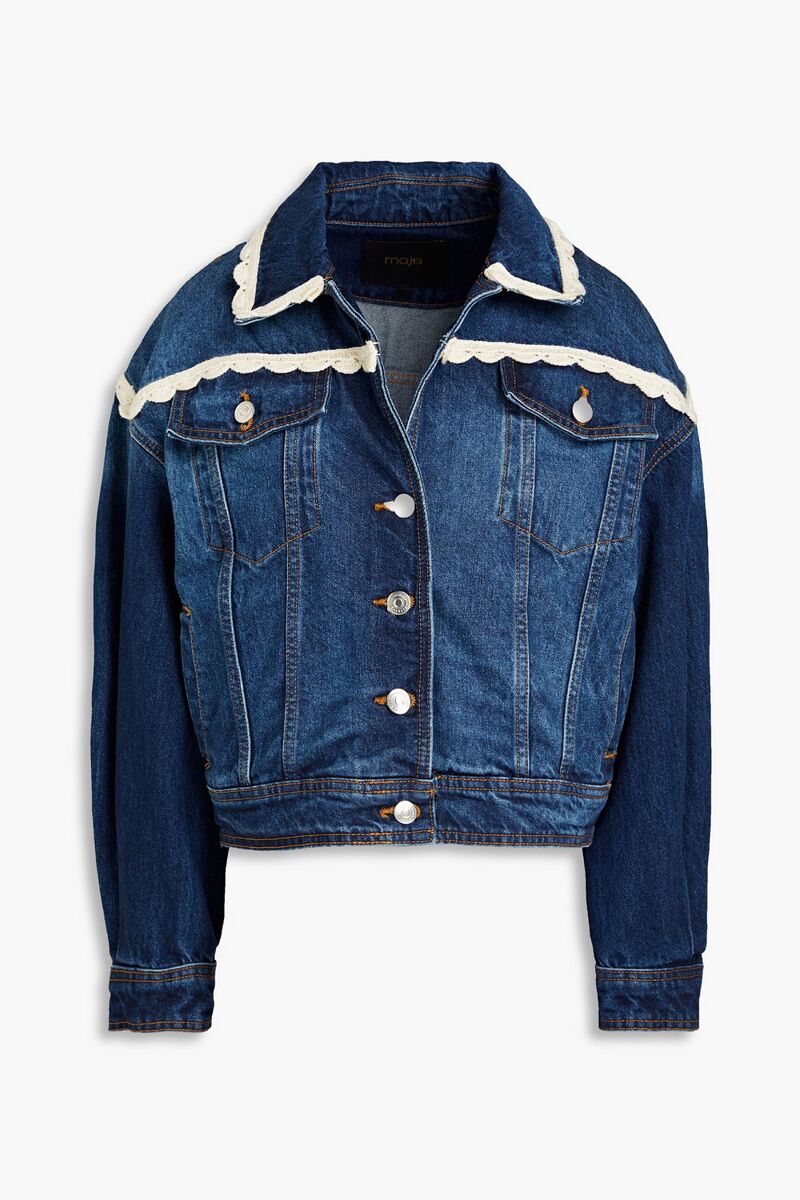 Maje - Crochet-trimmed denim jacket - Blue - FR 38