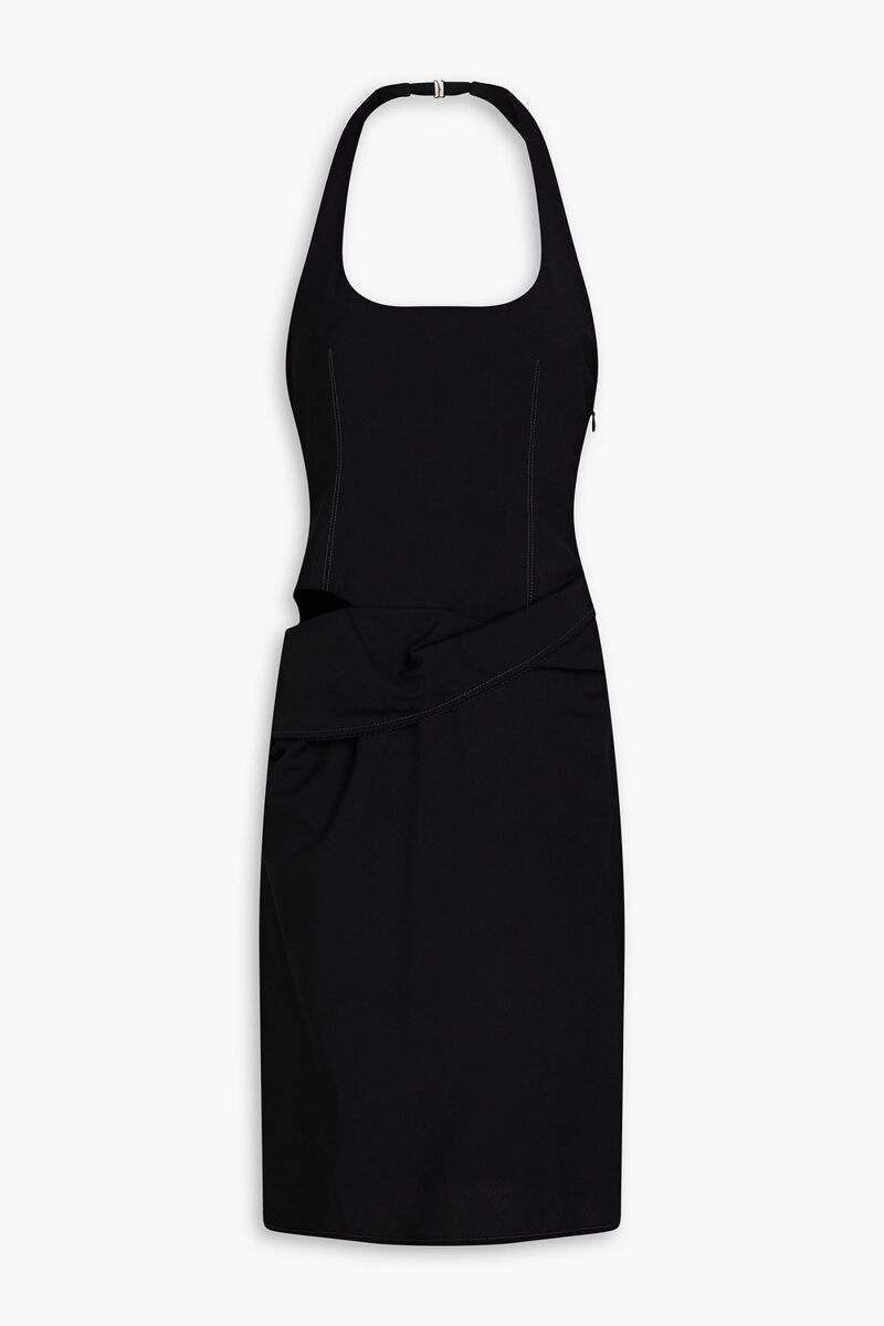JACQUEMUS - Hielo cutout draped wool-blend halterneck dress - Black - FR 44